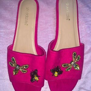 Women’s embellished pins slide sandals SIZE 9.5